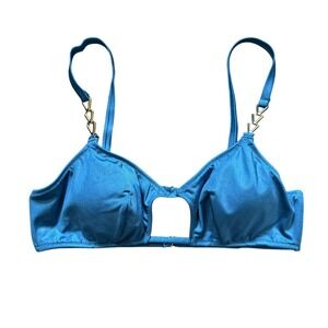 Victoria's Secret Blue Bikini Top‎ Cut Out Gold Chain Detail Size M